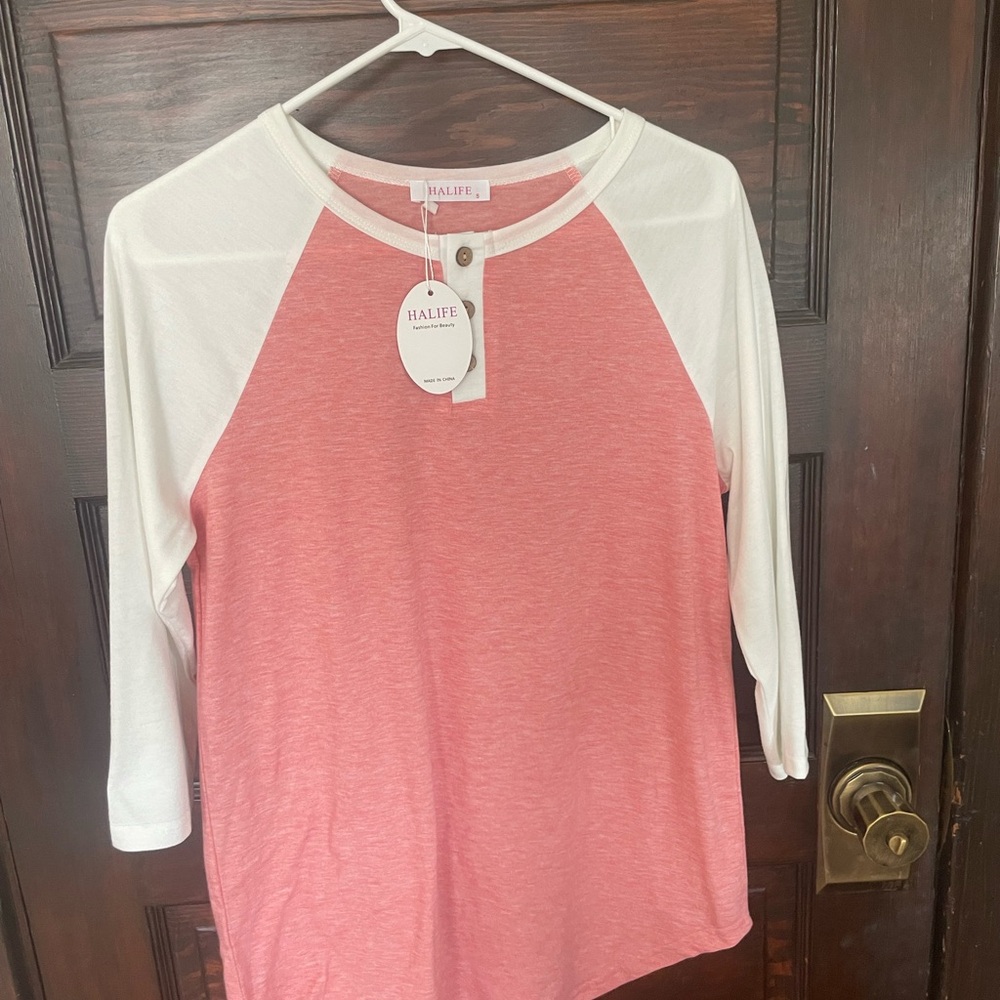 Alife Pink and White Buttoned Top